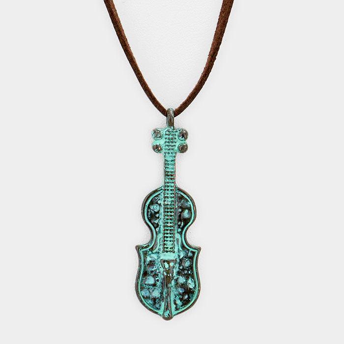 Suede Metal Violin Pendant Necklace