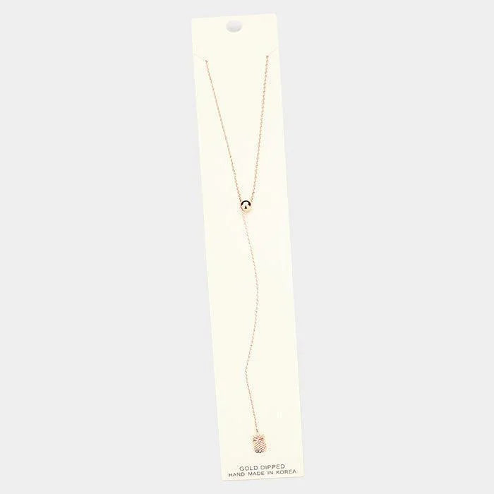 Rose Gold Gold Dipped Drop Metal Pineapple Pendant Y Necklace - Jewelry Store by Erik Rayo