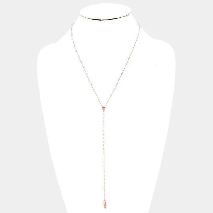 Rose Gold Gold Dipped Drop Metal Feather Pendant Y Necklace - Jewelry Store by Erik Rayo