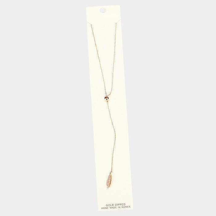 Rose Gold Gold Dipped Drop Metal Feather Pendant Y Necklace - Jewelry Store by Erik Rayo