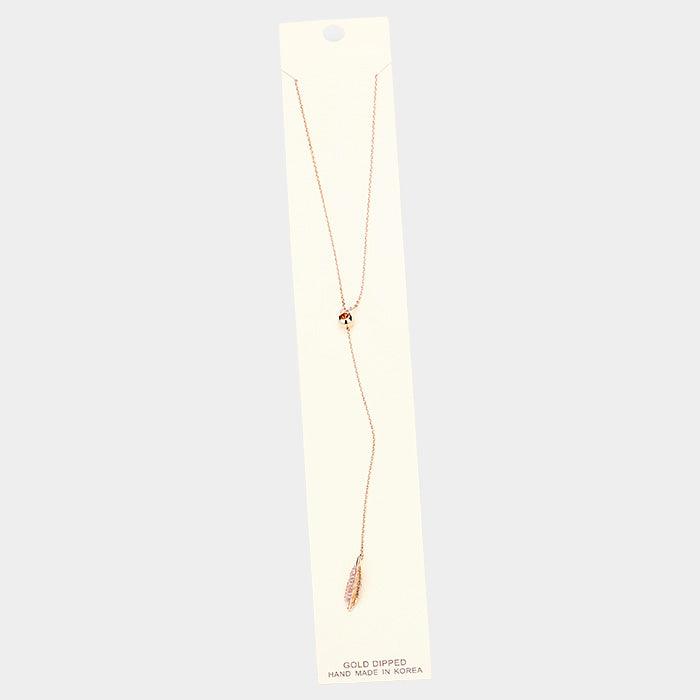 Rose Gold Gold Dipped Drop Metal Feather Pendant Y Necklace