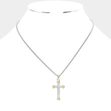 Load image into Gallery viewer, Two Tone CZ Embellished Cross Pendant Necklace
