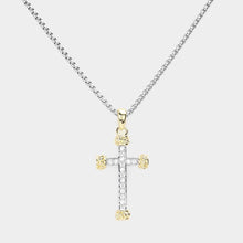 Load image into Gallery viewer, Two Tone CZ Embellished Cross Pendant Necklace
