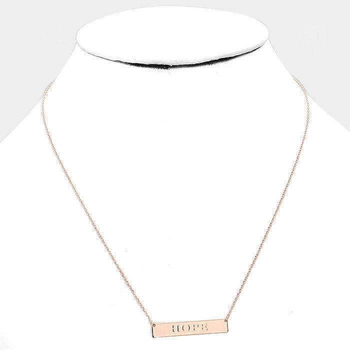 Rose Gold Gold Dipped "Hope" Embossed Bar Necklace - Jewelry Store by Erik Rayo