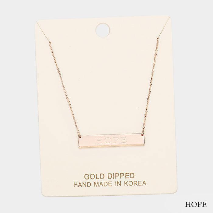Rose Gold Gold Dipped "Hope" Embossed Bar Necklace - Jewelry Store by Erik Rayo