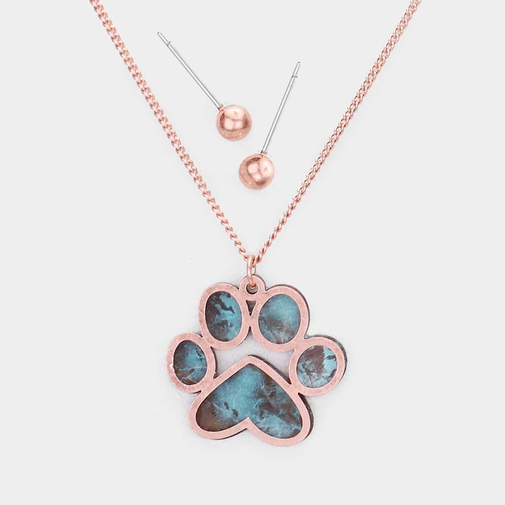 Two Tone Two Tone Brass Metal Paw Pendant Necklace