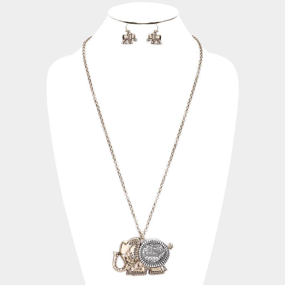 Silver Antique Pattern Elephant Pendant Necklace - Jewelry Store by Erik Rayo