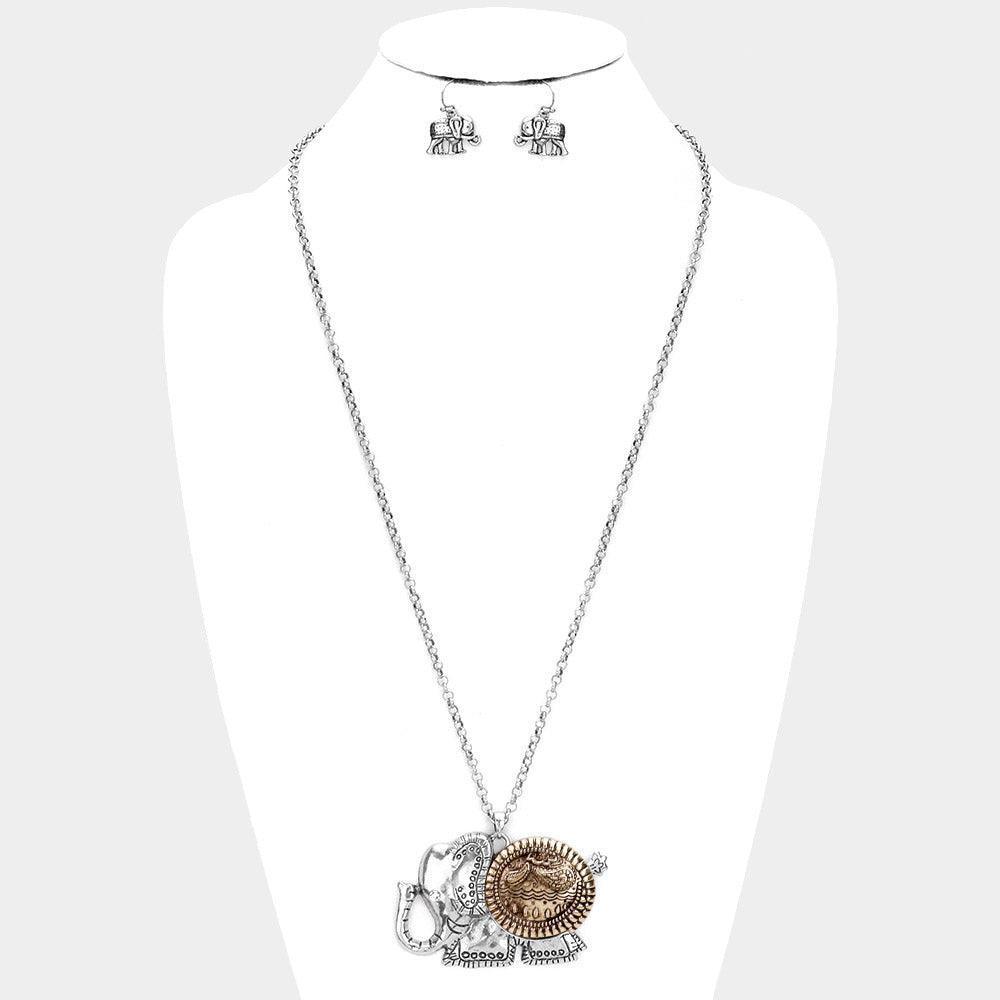 Silver Antique Pattern Elephant Pendant Necklace - Jewelry Store by Erik Rayo