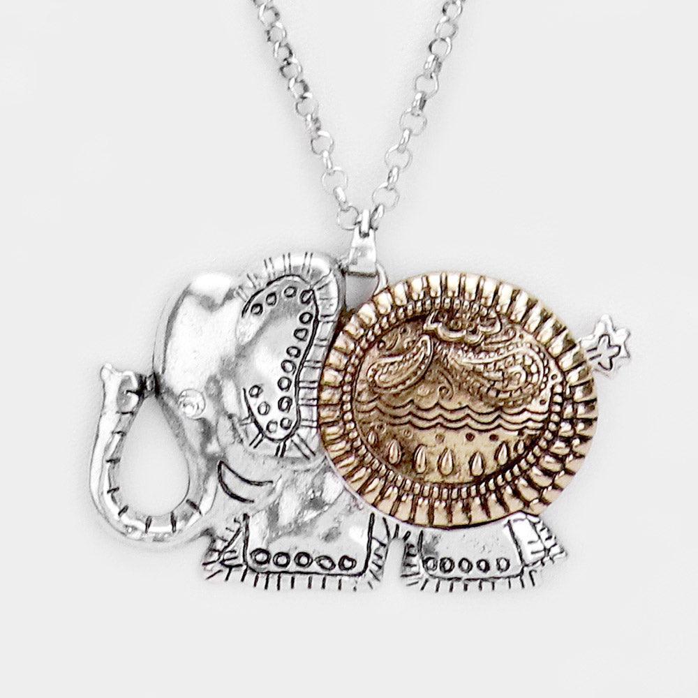 Silver Antique Pattern Elephant Pendant Necklace - Jewelry Store by Erik Rayo