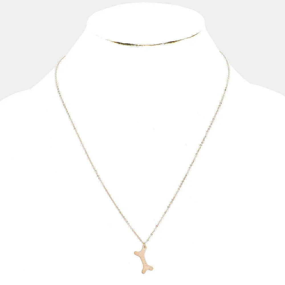 Gold Dog Bone Metal Pendant Necklace - Jewelry Store by Erik Rayo