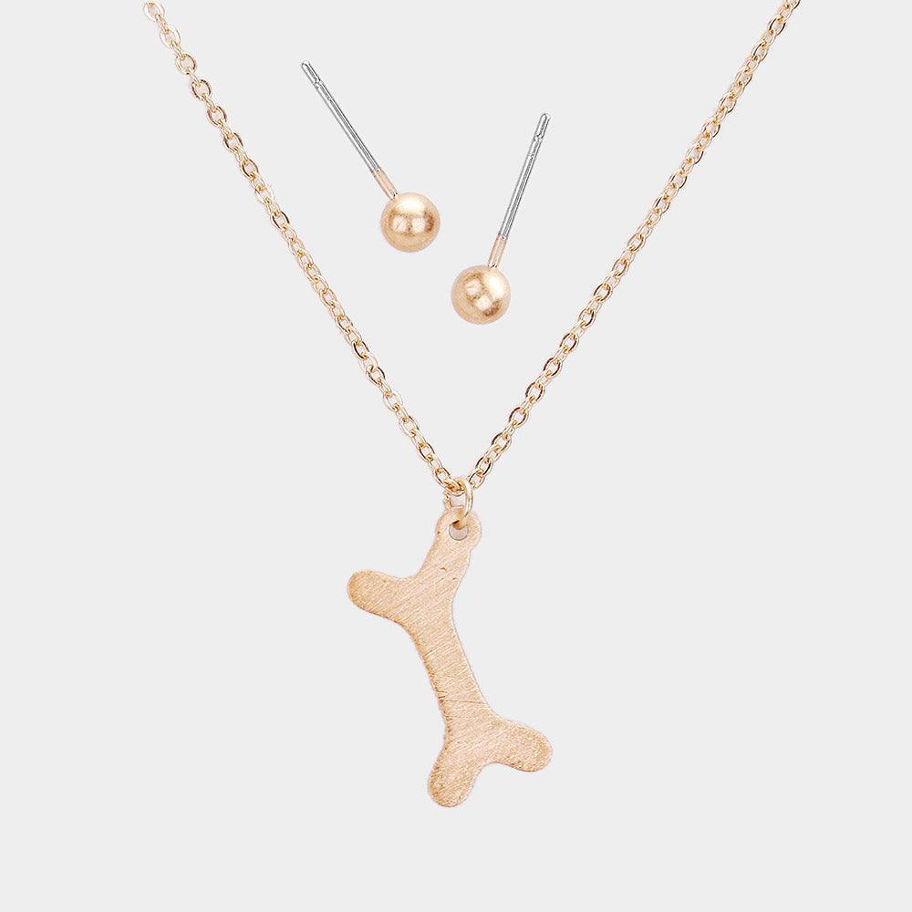 Gold Dog Bone Metal Pendant Necklace - Jewelry Store by Erik Rayo