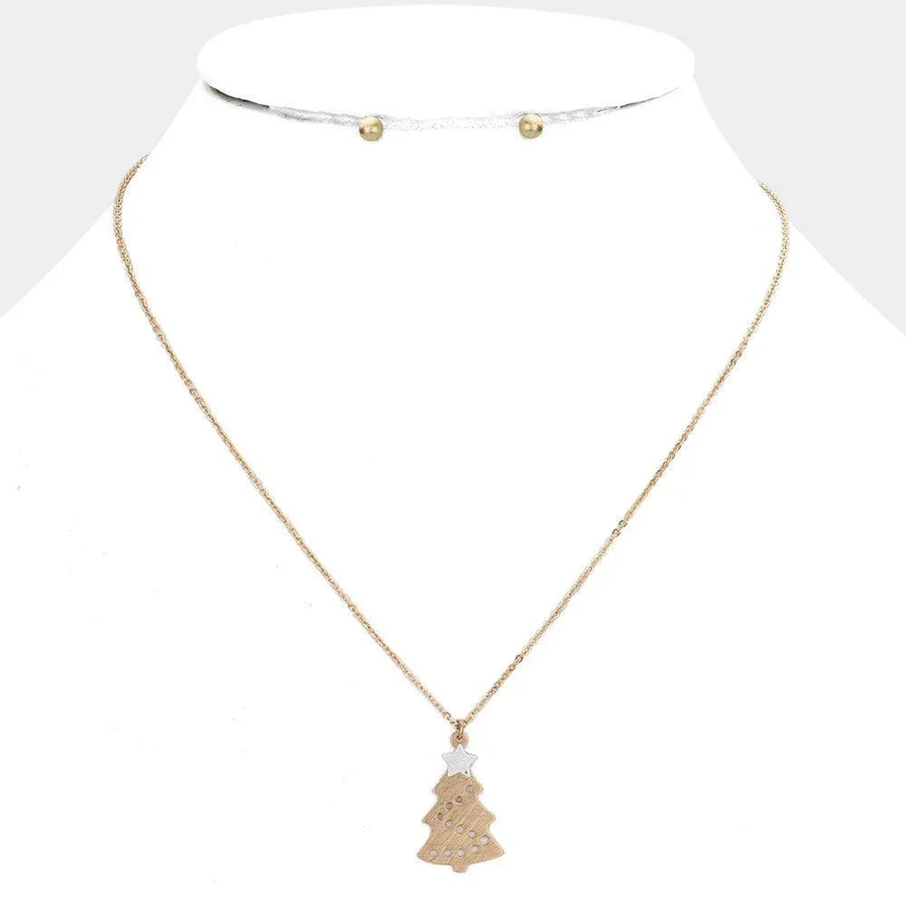 Silver Worn Metal Christmas Tree Pendant Necklace - Jewelry Store by Erik Rayo