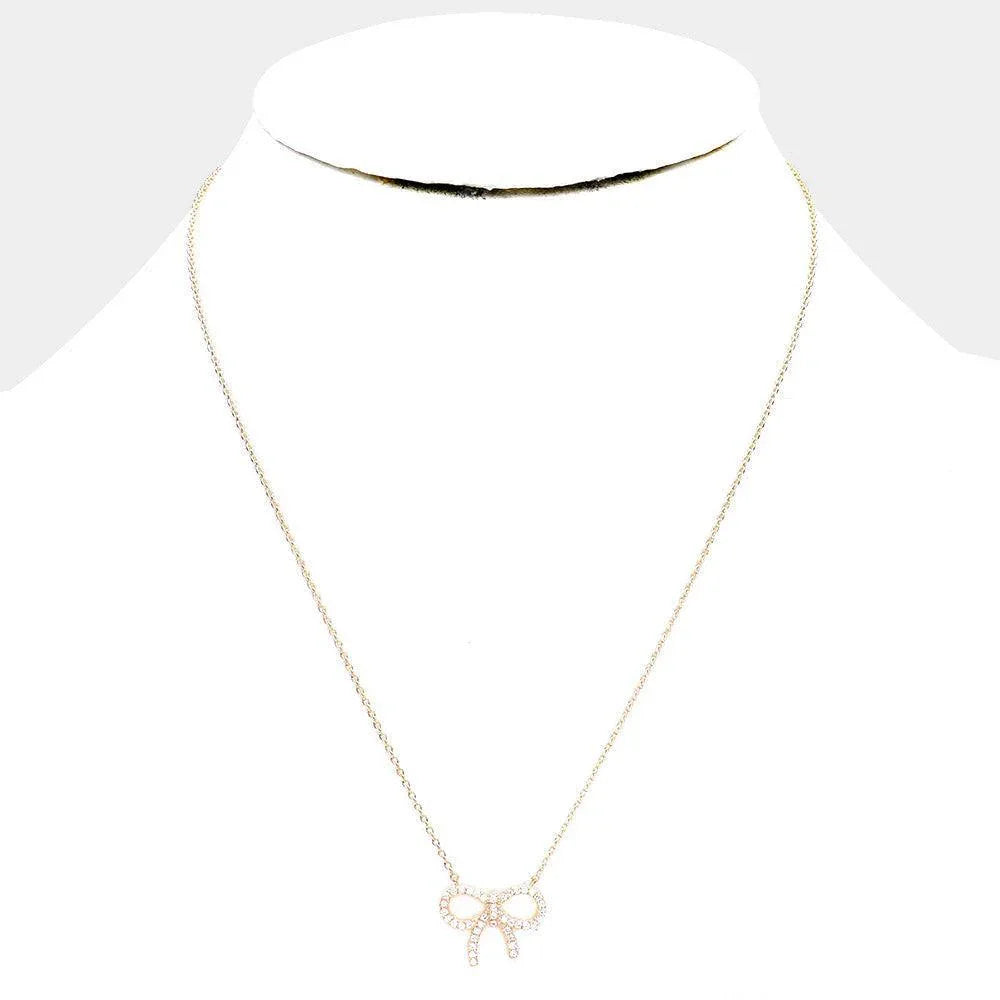 Gold Gold Dipped Cubic Zirconia Bow Pendant Necklace - Jewelry Store by Erik Rayo