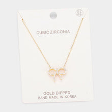 Load image into Gallery viewer, Gold Gold Dipped Cubic Zirconia Bow Pendant Necklace
