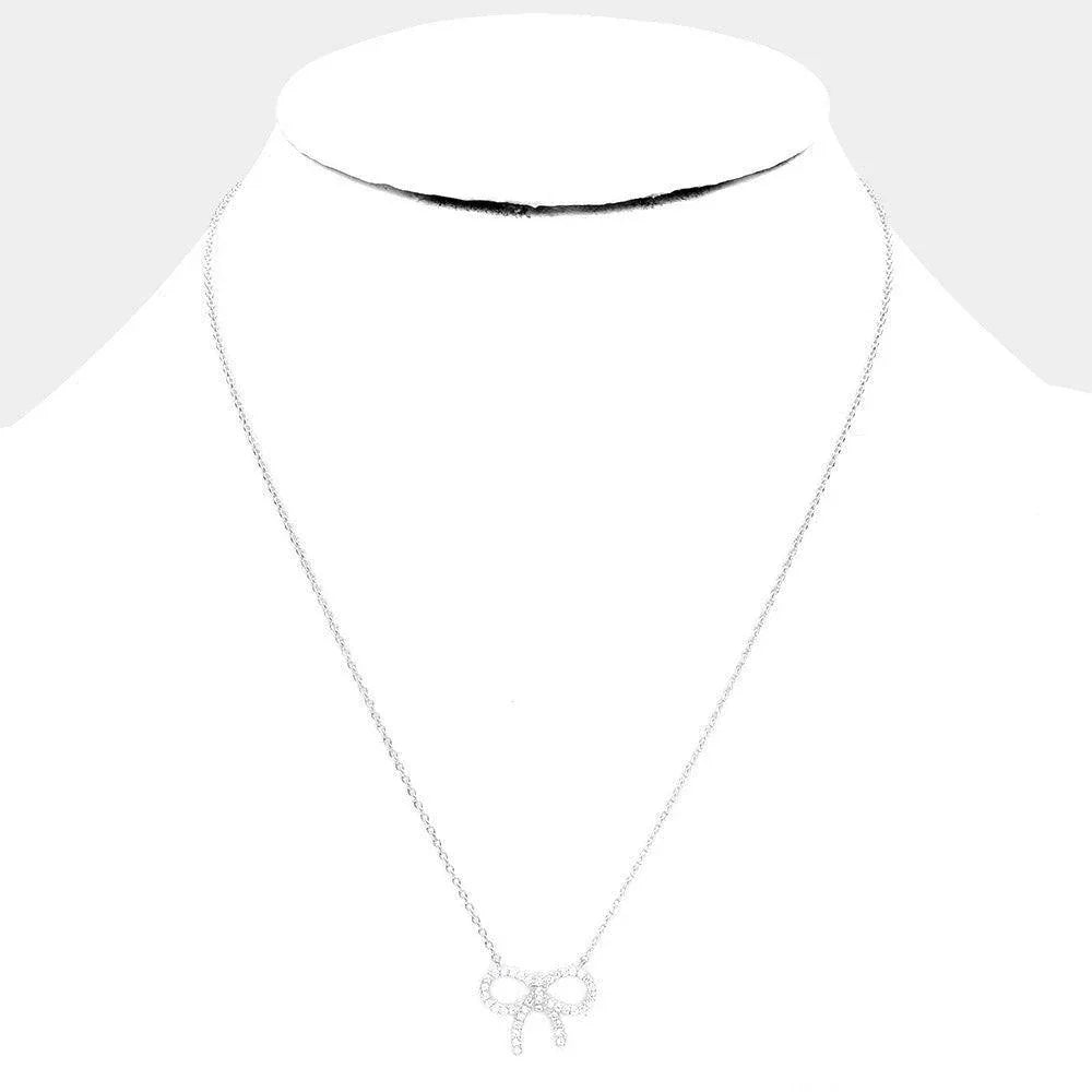Gold White Gold Dipped Cubic Zirconia Bow Pendant Necklace - Jewelry Store by Erik Rayo