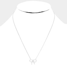 Load image into Gallery viewer, Gold White Gold Dipped Cubic Zirconia Bow Pendant Necklace
