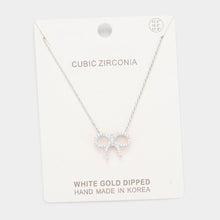 Load image into Gallery viewer, Gold White Gold Dipped Cubic Zirconia Bow Pendant Necklace
