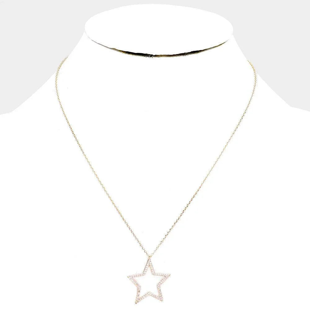 Gold Gold Dipped Cubic Zirconia Open Star Pendant Necklace - Jewelry Store by Erik Rayo