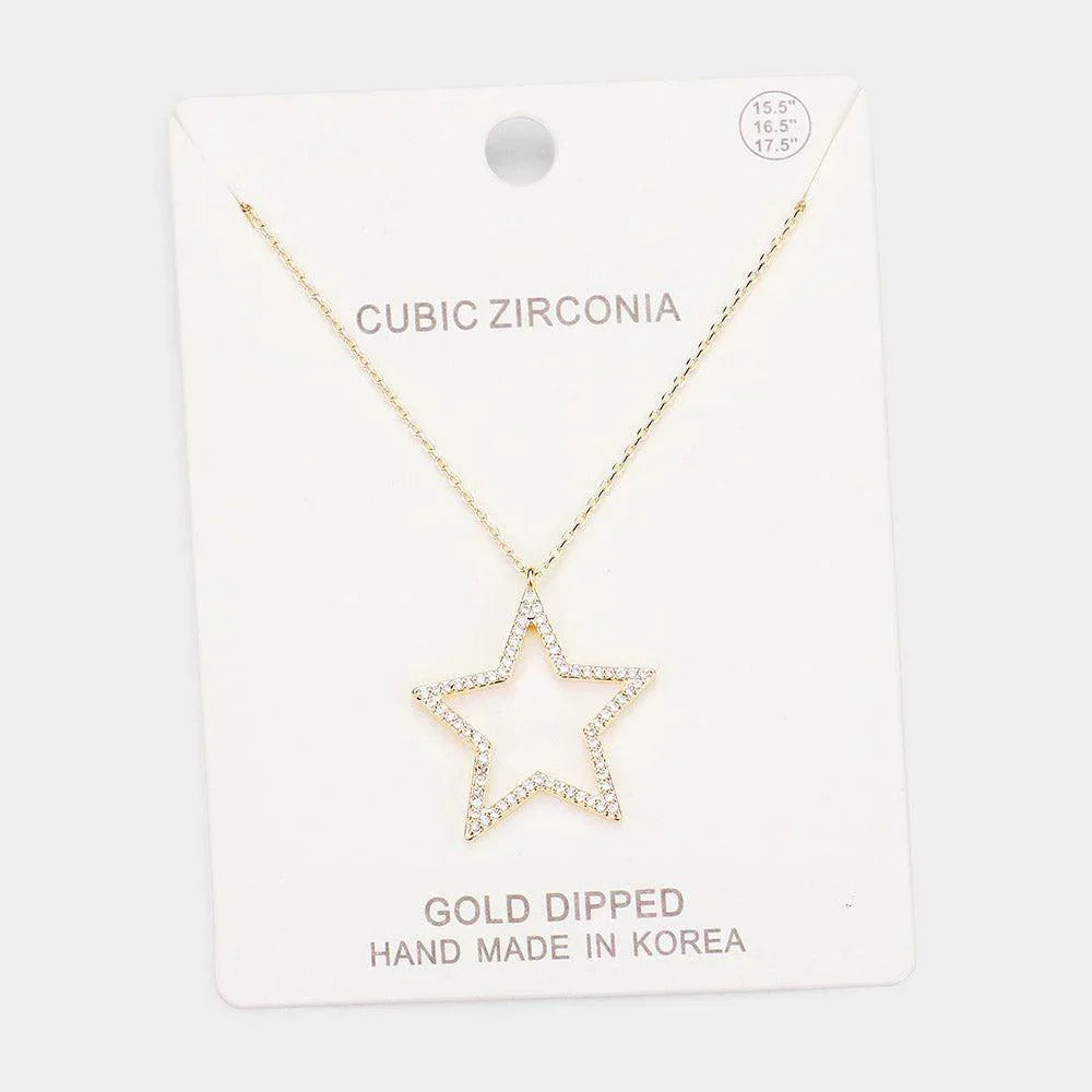 Gold Gold Dipped Cubic Zirconia Open Star Pendant Necklace - Jewelry Store by Erik Rayo