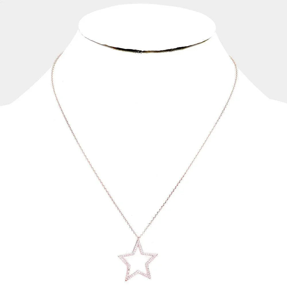 Rose Gold Gold Dipped Cubic Zirconia Open Star Pendant Necklace - Jewelry Store by Erik Rayo