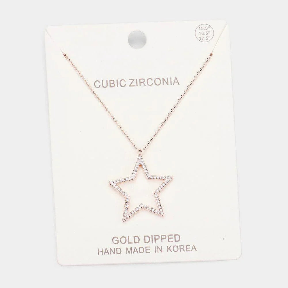 Rose Gold Gold Dipped Cubic Zirconia Open Star Pendant Necklace - Jewelry Store by Erik Rayo