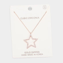 Load image into Gallery viewer, Rose Gold Gold Dipped Cubic Zirconia Open Star Pendant Necklace
