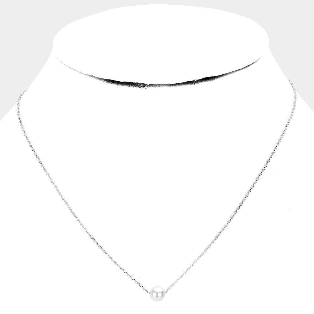 White White Gold Dipped 6 mm Pearl Pendant Necklace
