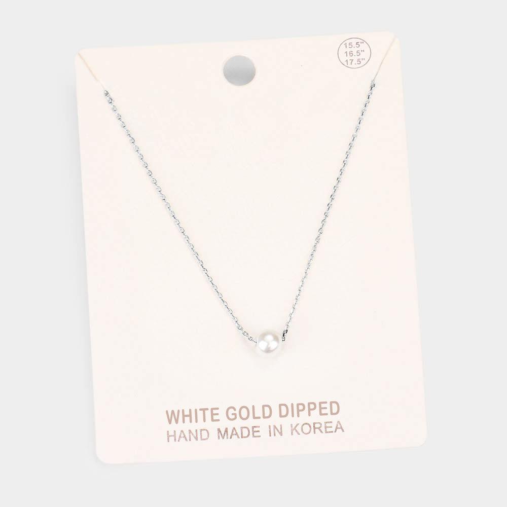 White White Gold Dipped 6 mm Pearl Pendant Necklace