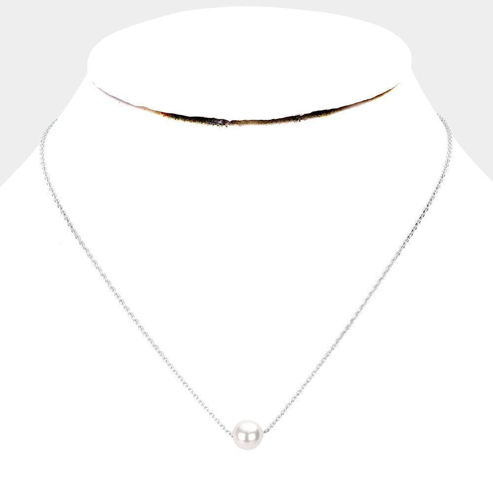 White White Gold Dipped 8 mm Pearl Pendant Necklace