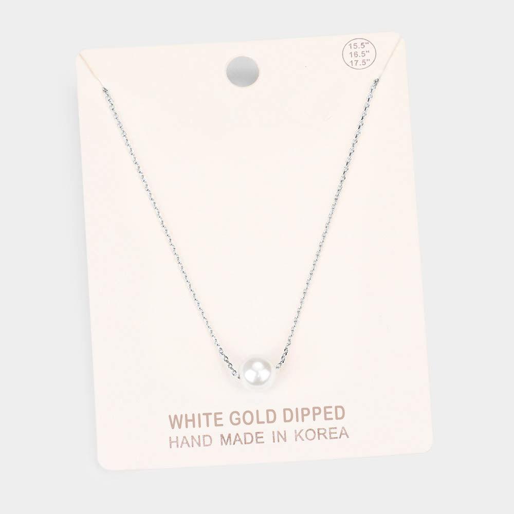 White White Gold Dipped 8 mm Pearl Pendant Necklace