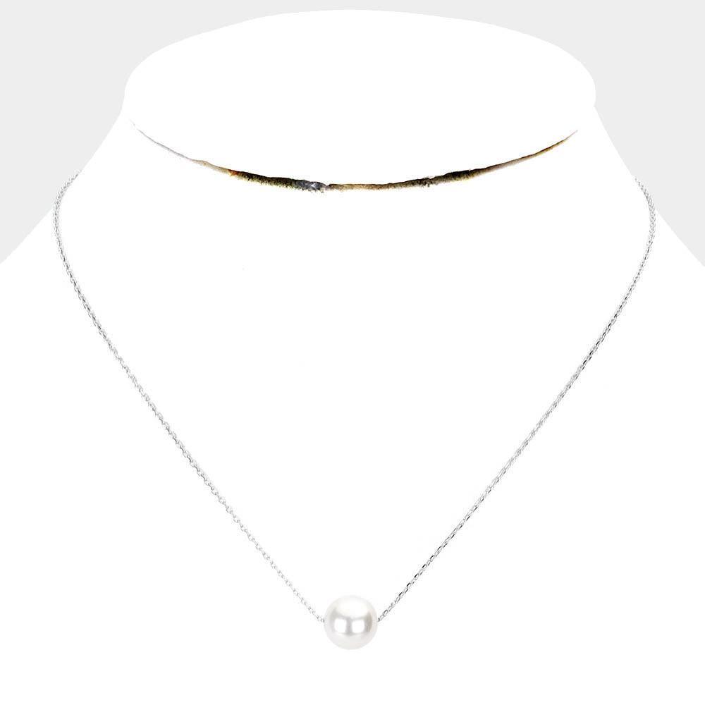 White White Gold Dipped 10 mm Pearl Pendant Necklace