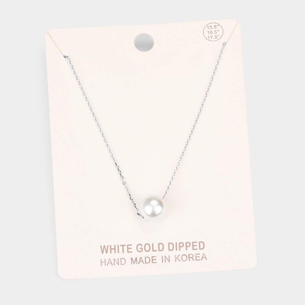 White White Gold Dipped 10 mm Pearl Pendant Necklace