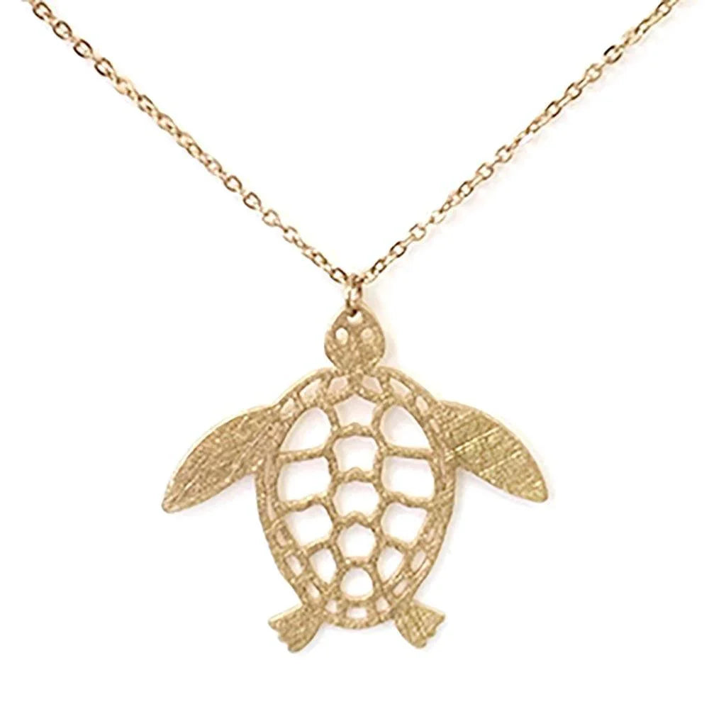 Gold Brass Metal Cut Out Turtle Pendant Necklace - Jewelry Store by Erik Rayo