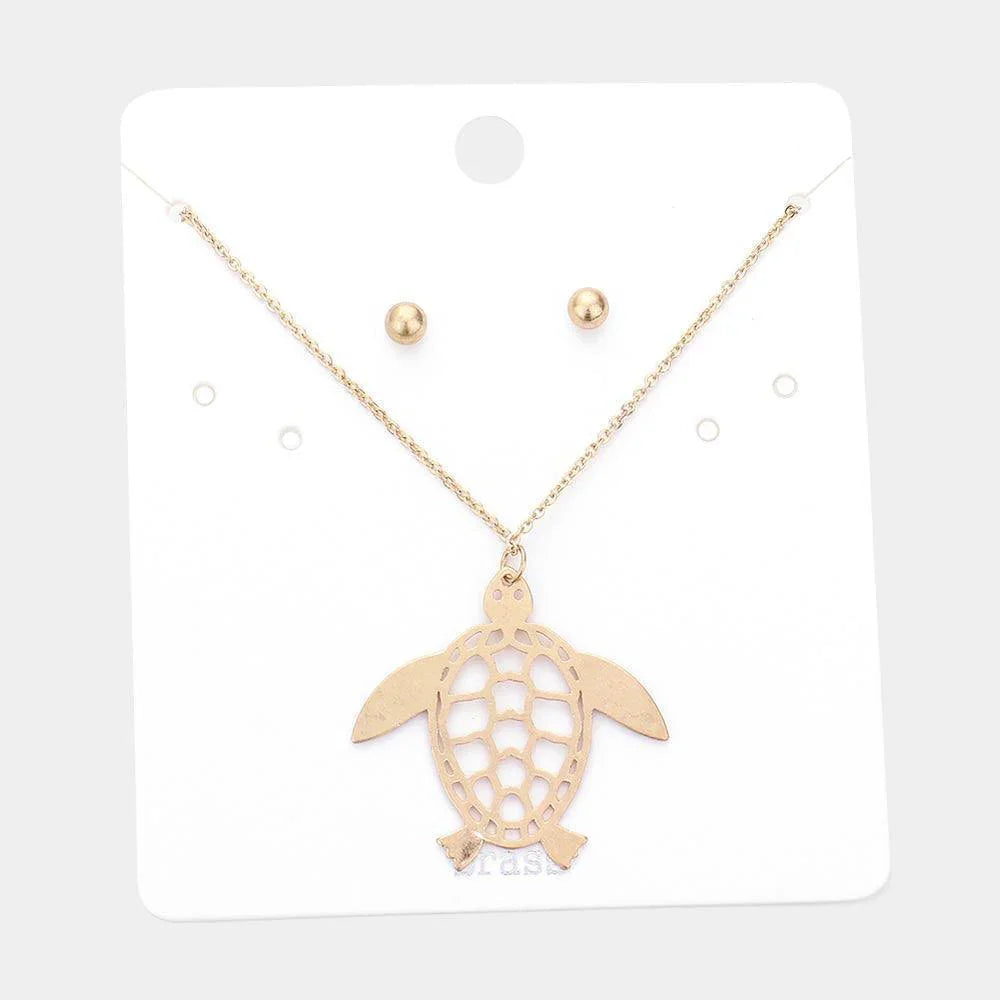 Gold Brass Metal Cut Out Turtle Pendant Necklace - Jewelry Store by Erik Rayo