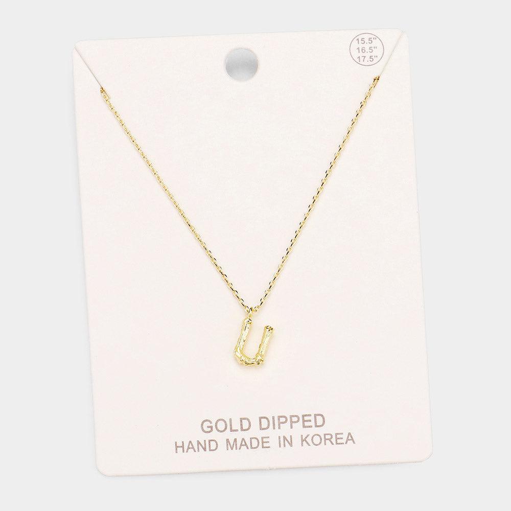 Gold Gold Dipped Monogram Metal Pendant Necklace