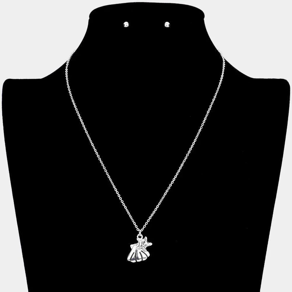 Silver Metal Shell Starfish Pendant Necklace - Jewelry Store by Erik Rayo