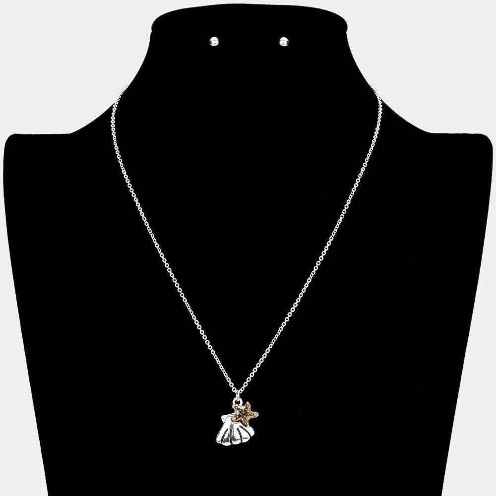 Two Tone Metal Shell Starfish Pendant Necklace - Jewelry Store by Erik Rayo
