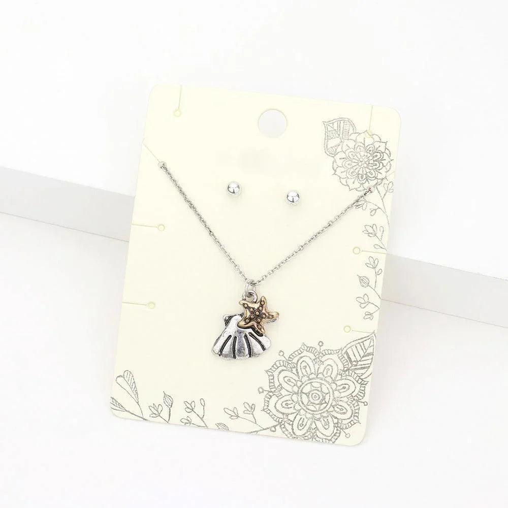 Two Tone Metal Shell Starfish Pendant Necklace - Jewelry Store by Erik Rayo