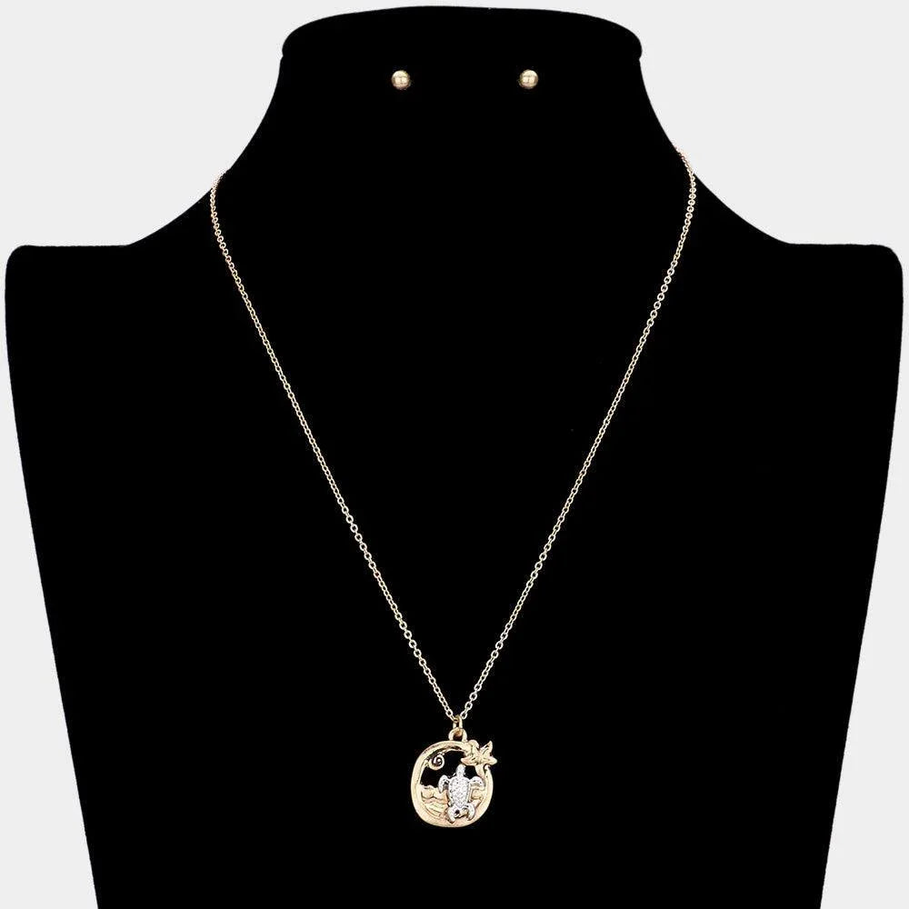 Two Tone Metal Turtle Starfish Pendant Necklace - Jewelry Store by Erik Rayo