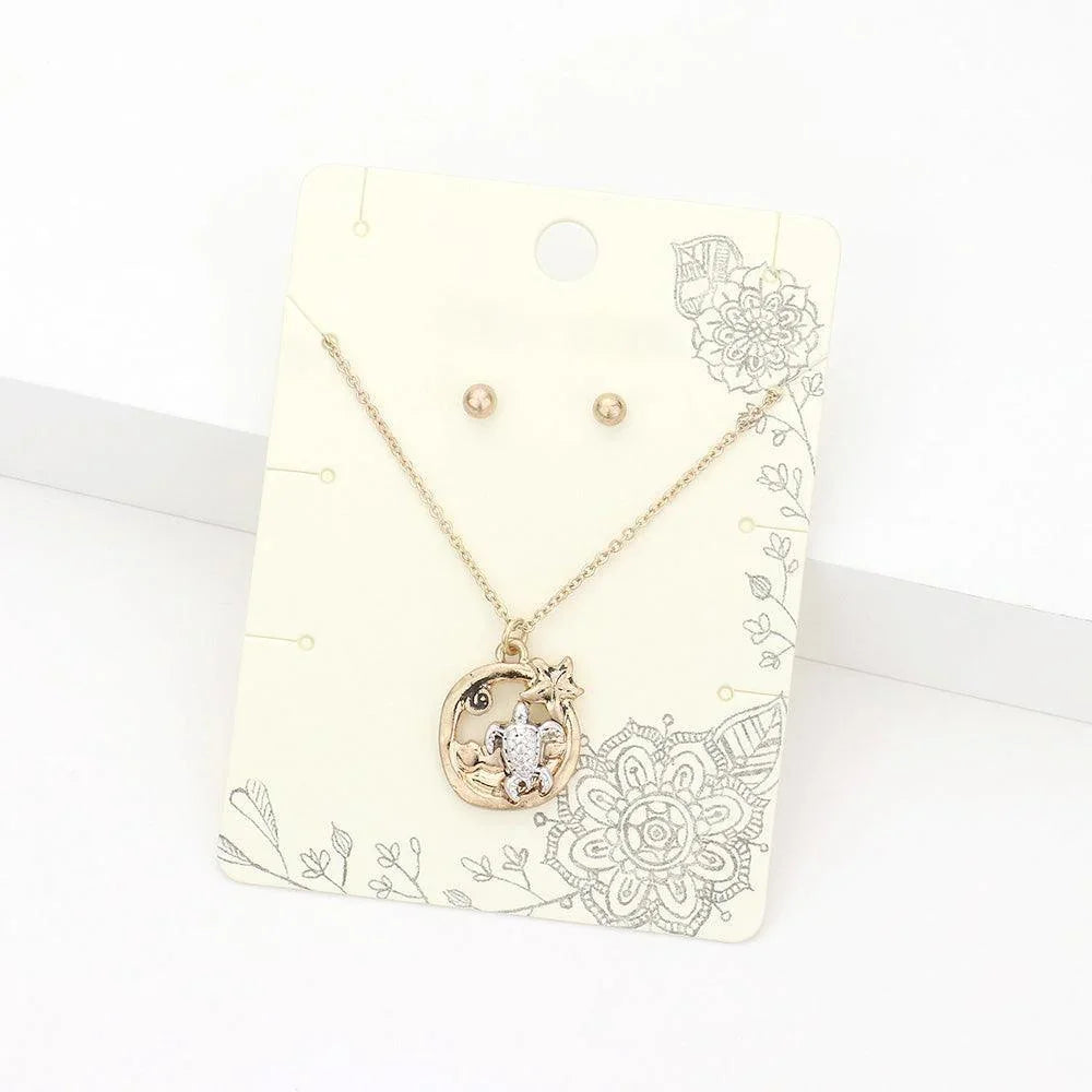 Two Tone Metal Turtle Starfish Pendant Necklace - Jewelry Store by Erik Rayo