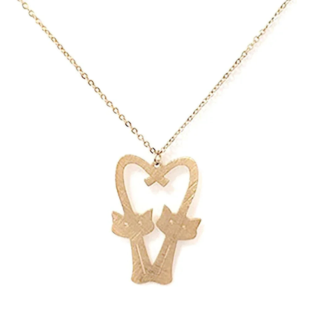 Gold Brass Metal Cats Heart Pendant Necklace - Jewelry Store by Erik Rayo