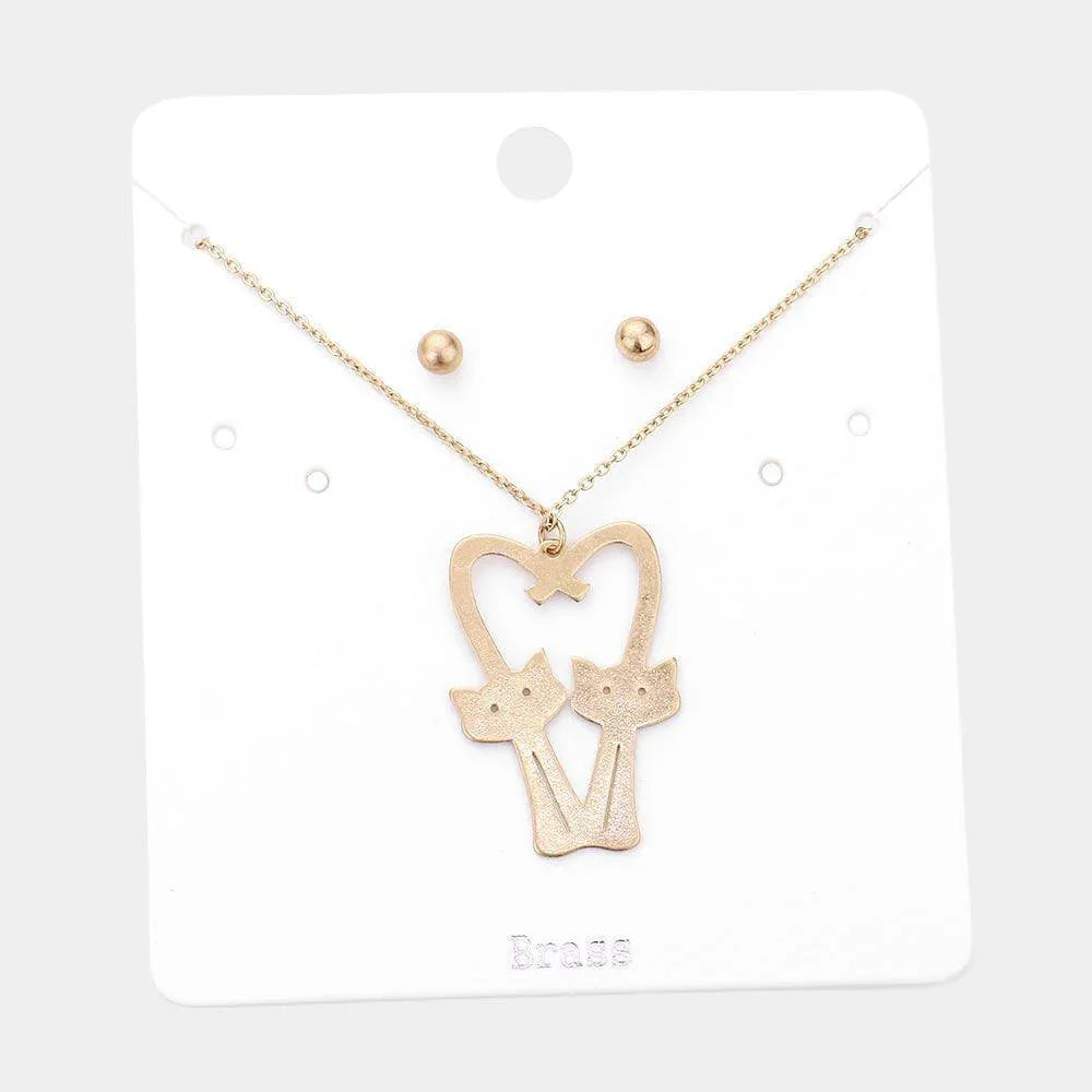 Gold Brass Metal Cats Heart Pendant Necklace - Jewelry Store by Erik Rayo