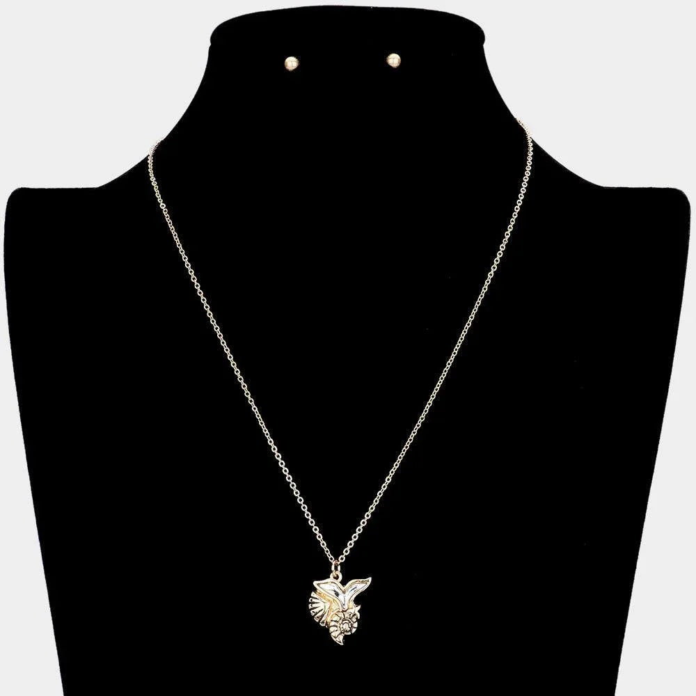Two Tone Metal Conch Shell Mermaid Tail Pendant Necklace - Jewelry Store by Erik Rayo