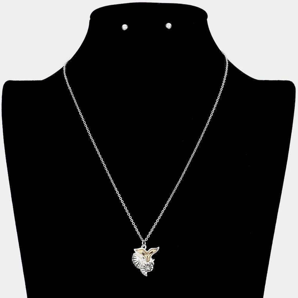 Two Tone Metal Conch Shell Mermaid Tail Pendant Necklace - Jewelry Store by Erik Rayo