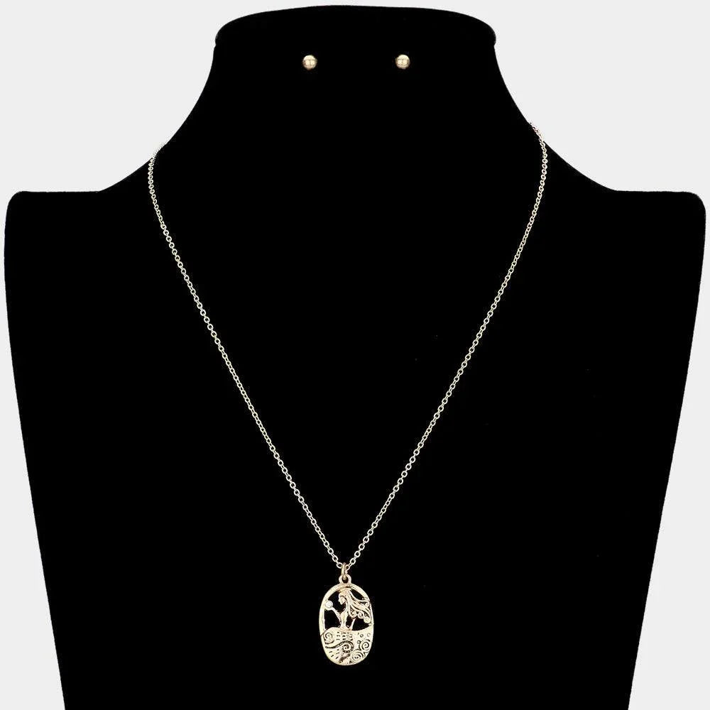 Gold Stone Embellished Metal Woman Pendant Necklace - Jewelry Store by Erik Rayo