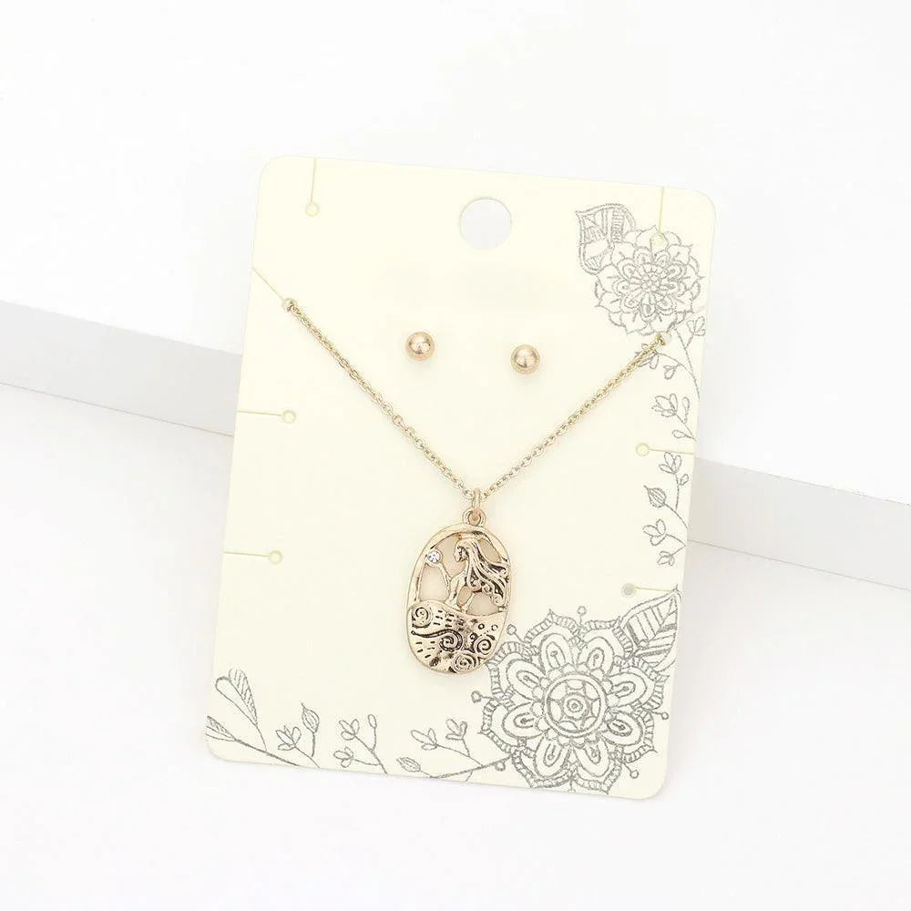 Gold Stone Embellished Metal Woman Pendant Necklace - Jewelry Store by Erik Rayo