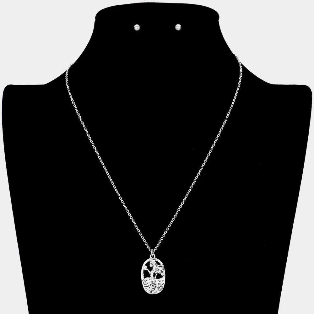 Silver Stone Embellished Metal Woman Pendant Necklace - Jewelry Store by Erik Rayo