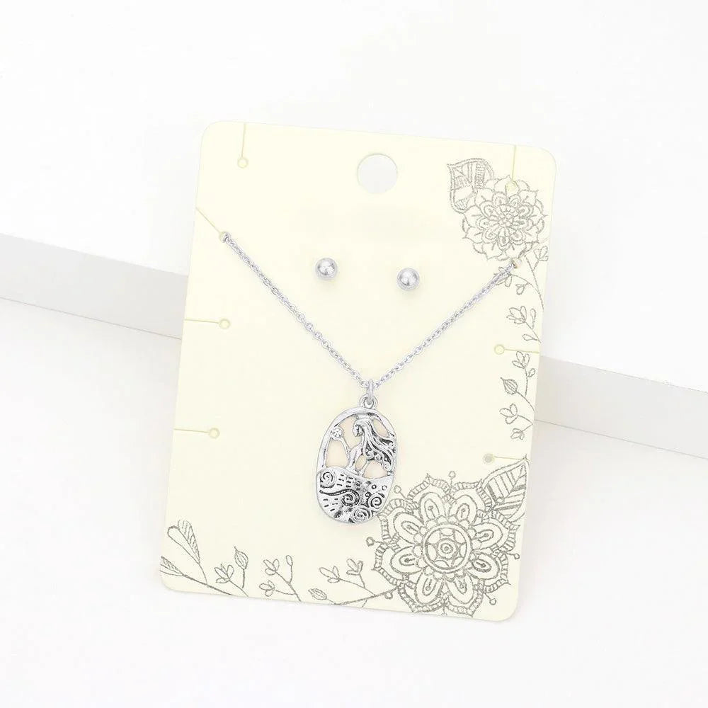 Silver Stone Embellished Metal Woman Pendant Necklace - Jewelry Store by Erik Rayo