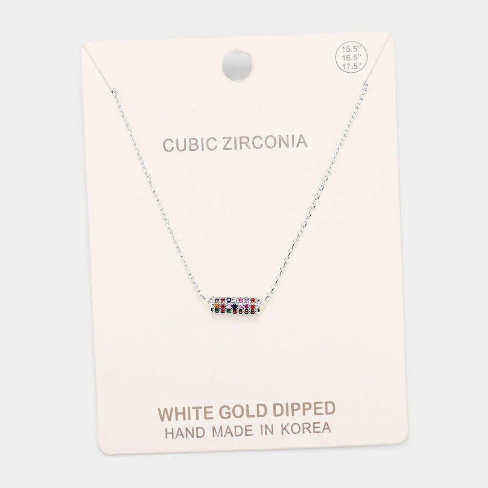 Gold White Gold Dipped Cubic Zirconia Bar Pendant Necklace - Jewelry Store by Erik Rayo