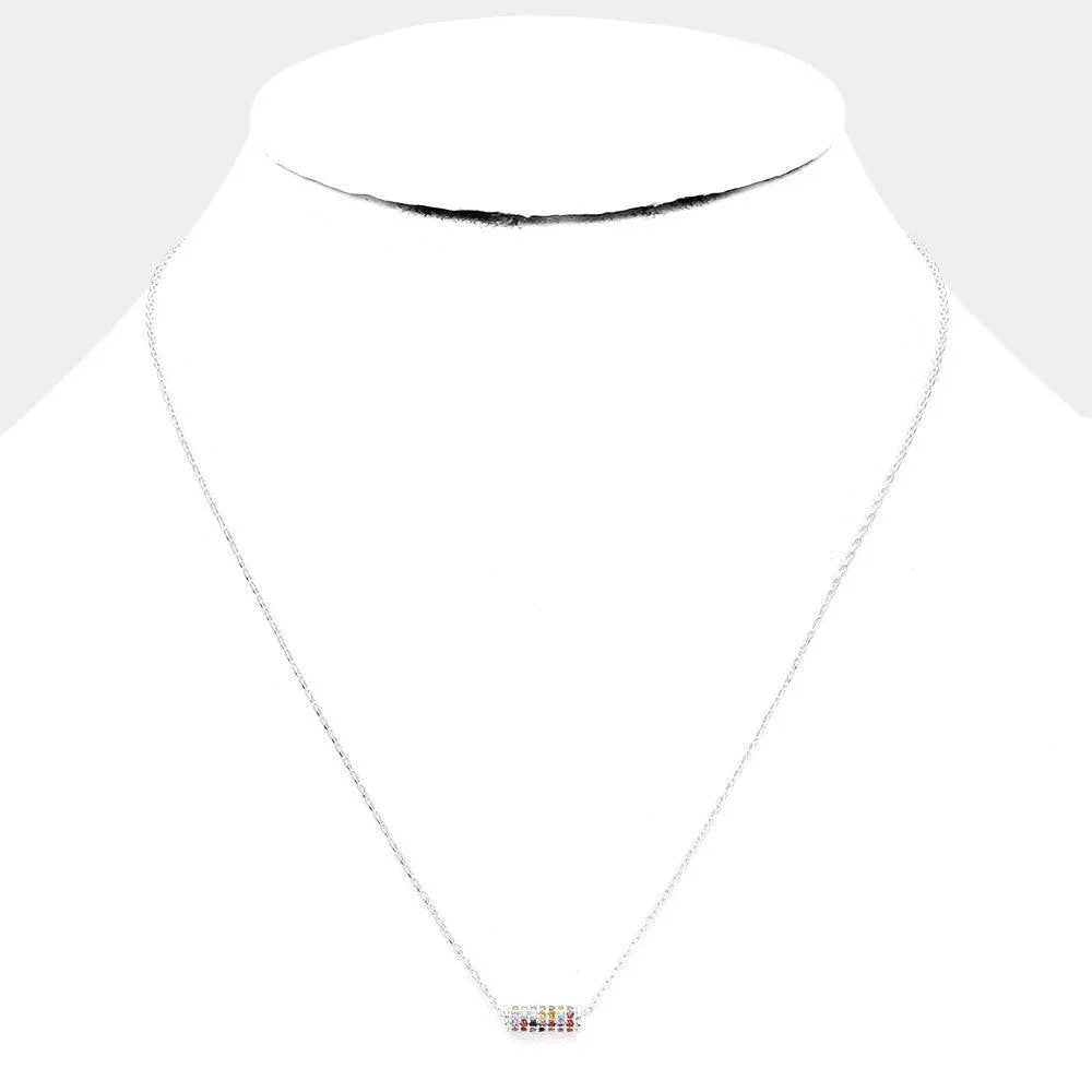 Gold White Gold Dipped Cubic Zirconia Bar Pendant Necklace - Jewelry Store by Erik Rayo